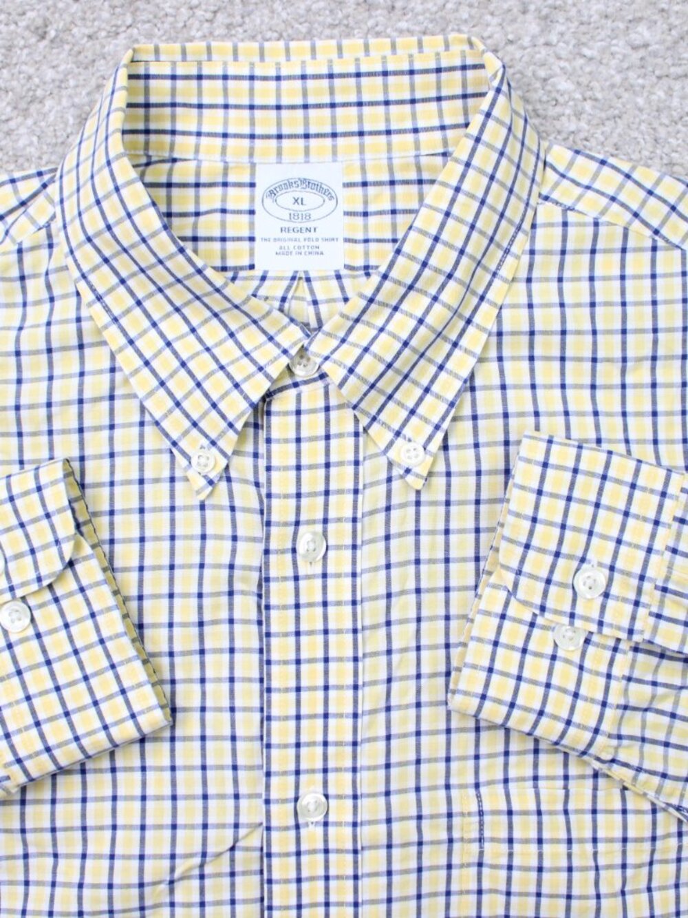 Brooks Brothers 1818 Shirt Mens XL Yellow/Blue Check Regent Cotton Long Sleeve